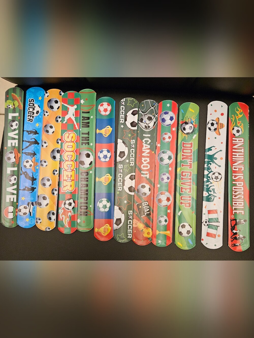 Kids Soccer-Themed Slap Bracelets - Multicolor 12 Ct